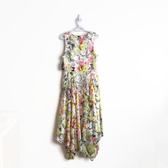 INC Floral Bouquet Lace - Midi Dress - Ruffle Handkerchief - Size 12 - NWT - Picture 3 of 13